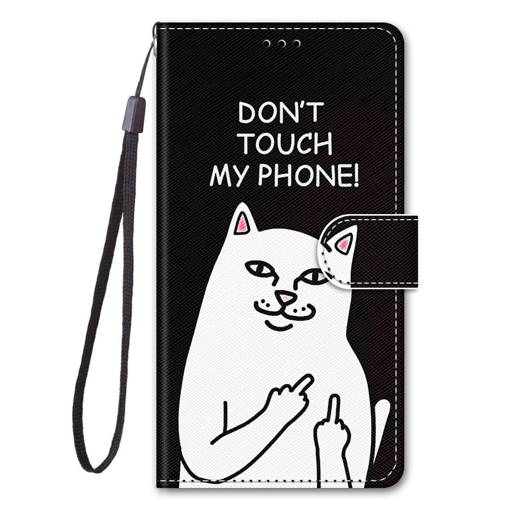 Anymob Samsung Case Black and White Cat Luxury Painted Flip Cute Playful Cat Wallet Phone Cover-Mobile Phone Cases-PEROZ Accessories