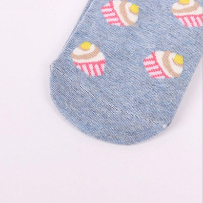 Anysox 5 Pairs One Size 5-9 Multicolor Cake Summer Invisible Female Fashion Casual Cute Cartoon Short Cotton Ladies Dropship-Socks-PEROZ Accessories