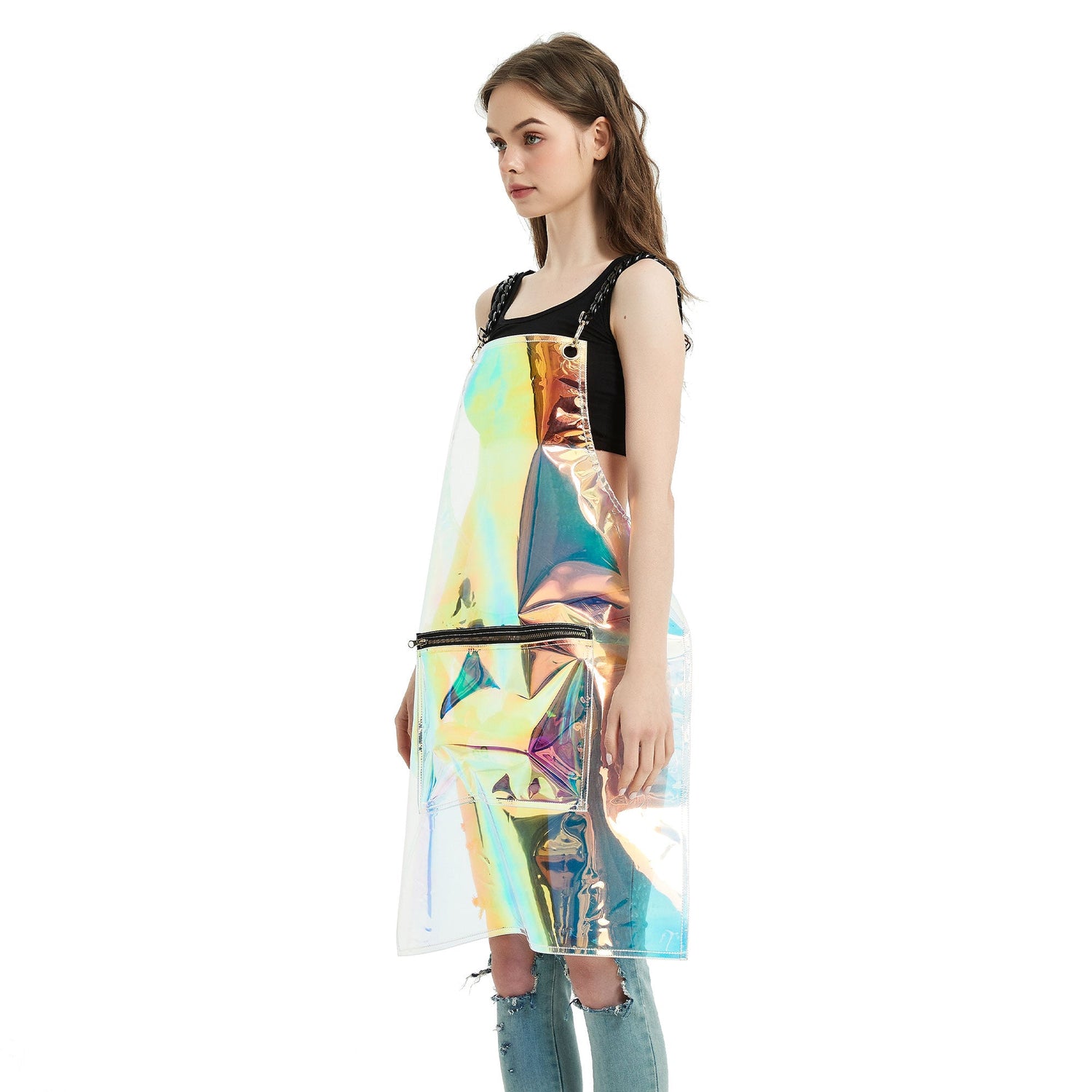 Anyhouz Salon Barber Apron Rainbow 3 Pockets Fashion Cross-back Adjustable Waterproof Ideal for Hair Stylist-Aprons-PEROZ Accessories