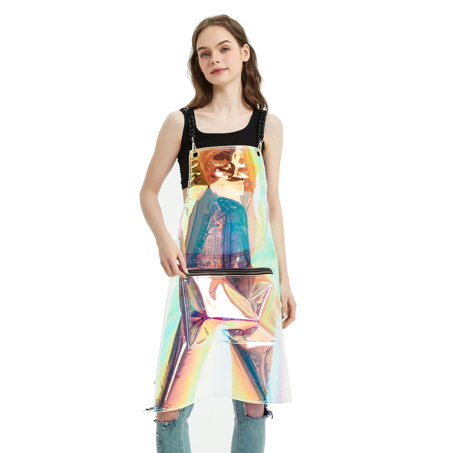 Anyhouz Salon Barber Apron Rainbow 3 Pockets Fashion Cross-back Adjustable Waterproof Ideal for Hair Stylist-Aprons-PEROZ Accessories