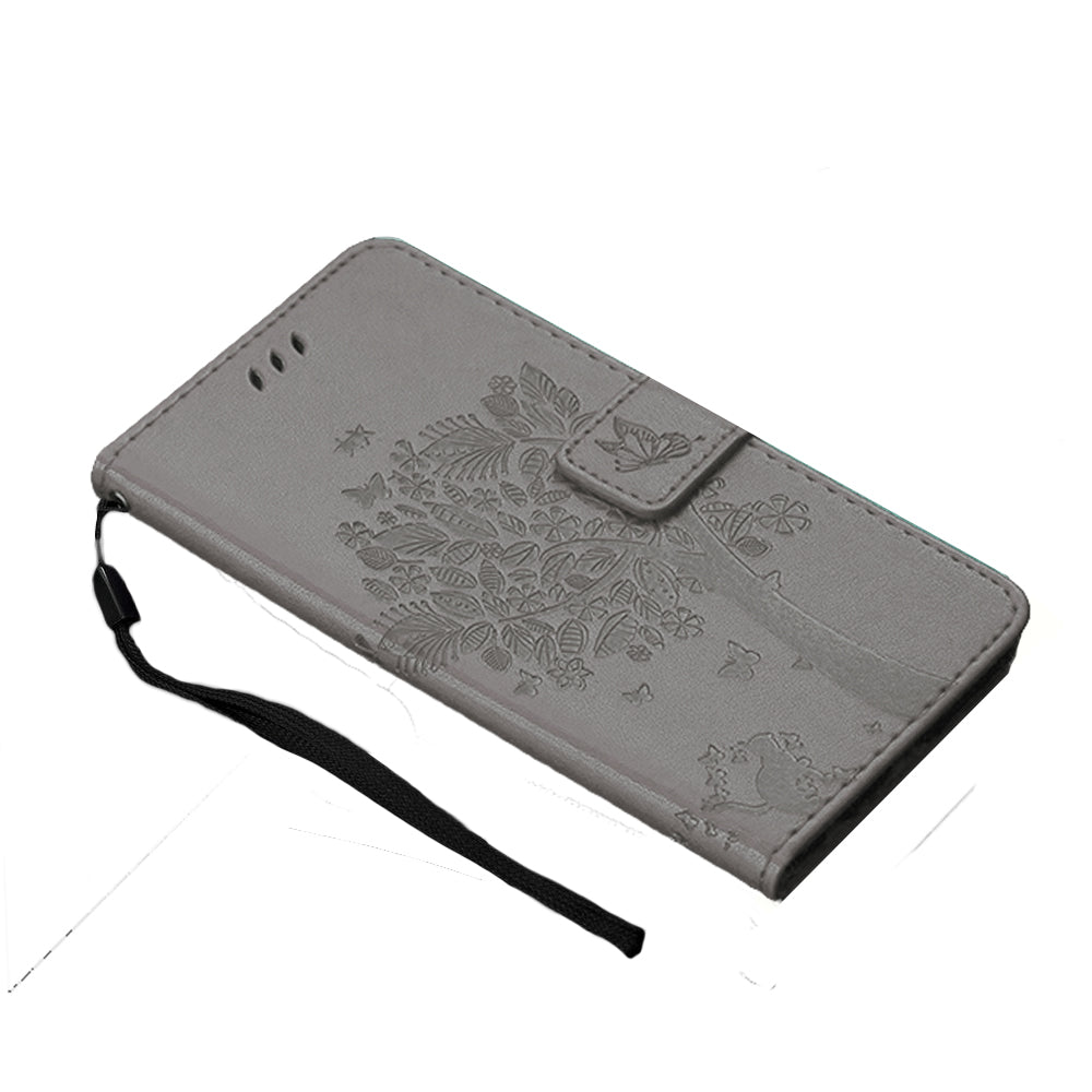 Anymob Samsung Gray Tree Cat Leather Flip Case Wallet Phone Cover Protection-Mobile Phone Cases-PEROZ Accessories