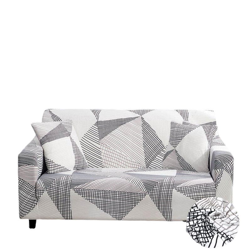 Anyhouz 3 Seater Sofa Cover White Geometric Style and Protection For Living Room Sofa Chair Elastic Stretchable Slipcover-Slipcovers-PEROZ Accessories