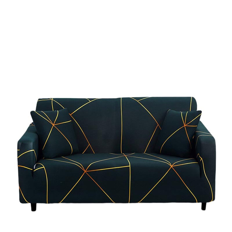 Anyhouz 3 Seater Sofa Cover Dark Green Linear Style and Protection For Living Room Sofa Chair Elastic Stretchable Slipcover-Slipcovers-PEROZ Accessories