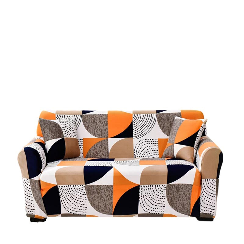 Anyhouz 3 Seater Sofa Cover Orange Geometric Style and Protection For Living Room Sofa Chair Elastic Stretchable Slipcover-Slipcovers-PEROZ Accessories