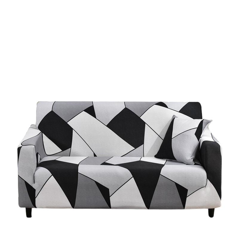 Anyhouz 3 Seater Sofa Cover Black White Geometric Style and Protection For Living Room Sofa Chair Elastic Stretchable Slipcover-Slipcovers-PEROZ Accessories