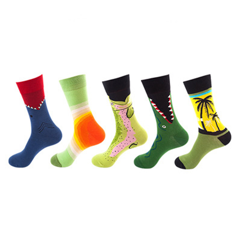 Anysox 5 Pairs One Size 5-11 Mixed Color Set Christmas Socks BeachCotton Fashion Woman Skateboard Oil Paitiing-Socks-PEROZ Accessories