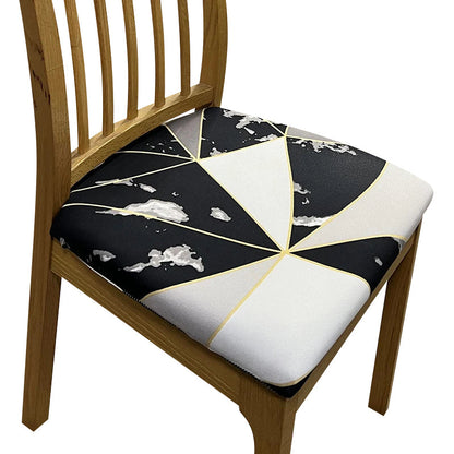Anyhouz Chair Cover Black and White with Gold Linear Pattern Print Stretch Seat Cover for Home Dinning Kitchen Washable Removable-Chair Cover-PEROZ Accessories