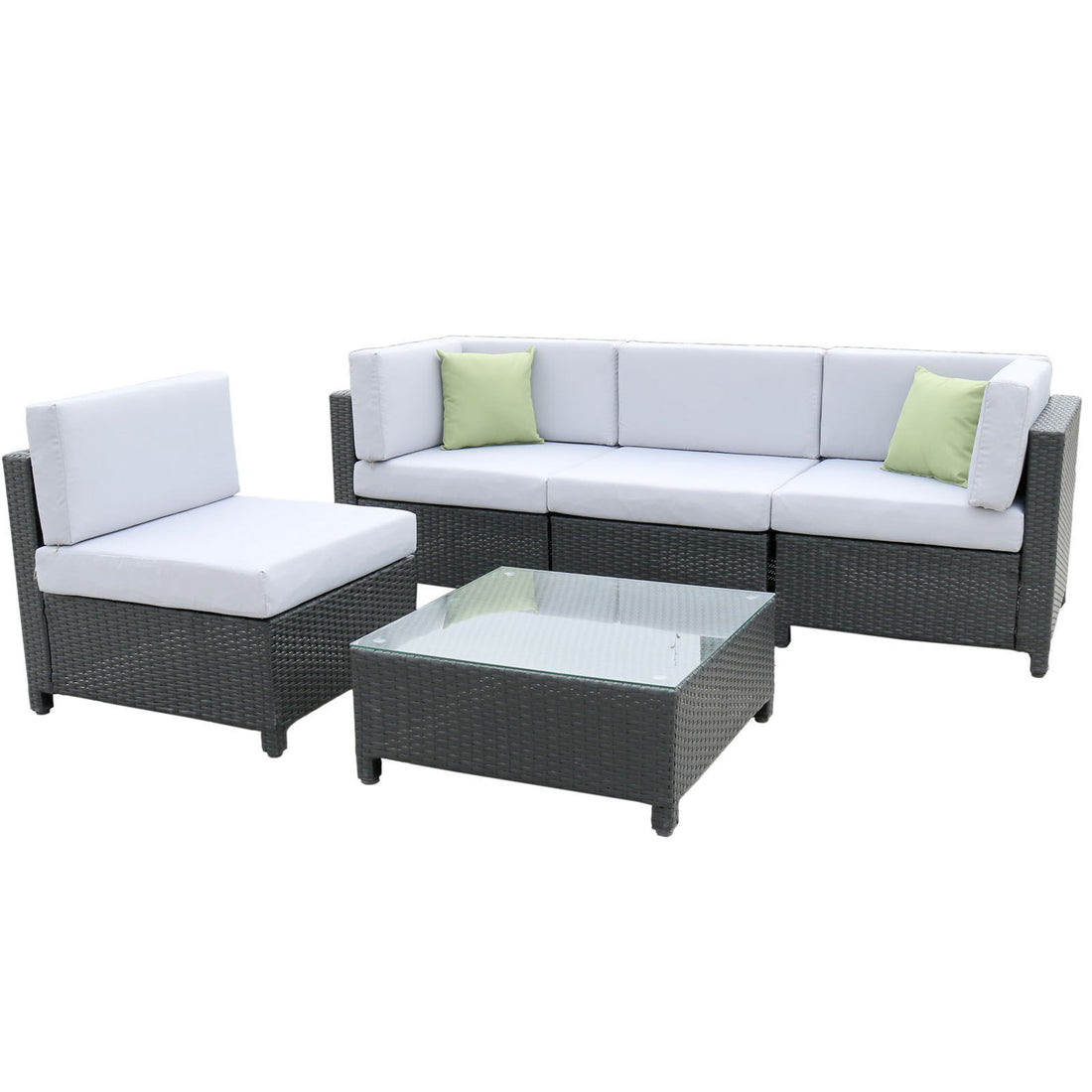 Milano 5 Piece Wicker Rattan Sofa Set Light Grey Outdoor Lounge Patio Set-Outdoor Sofa/Lounge Sets-PEROZ Accessories