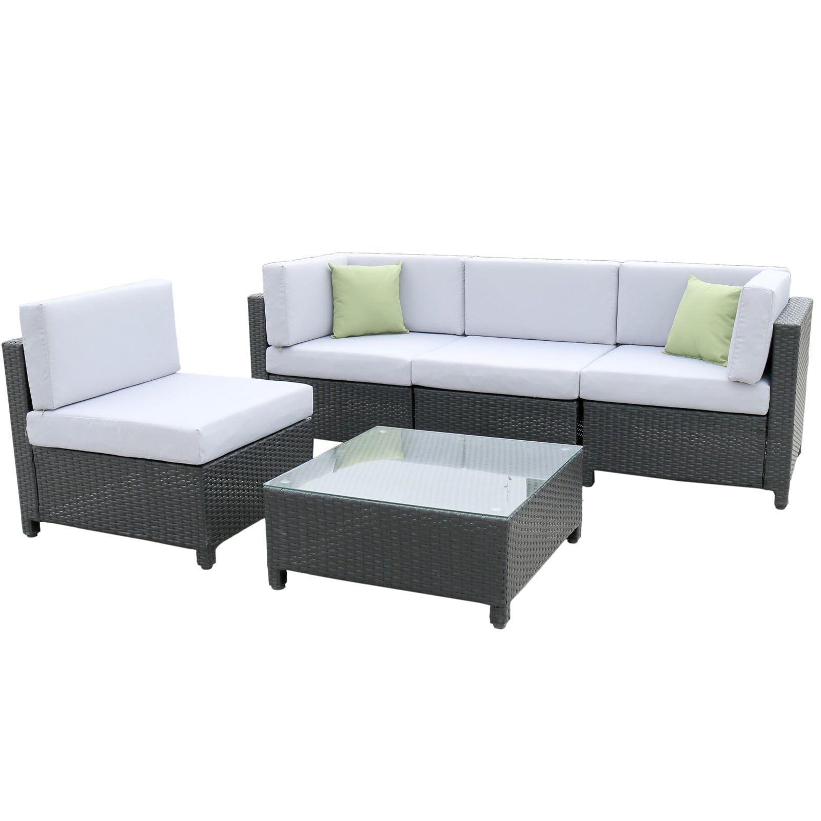 Milano 5 Piece Wicker Rattan Sofa Set Light Grey Outdoor Lounge Patio Set-Outdoor Sofa/Lounge Sets-PEROZ Accessories