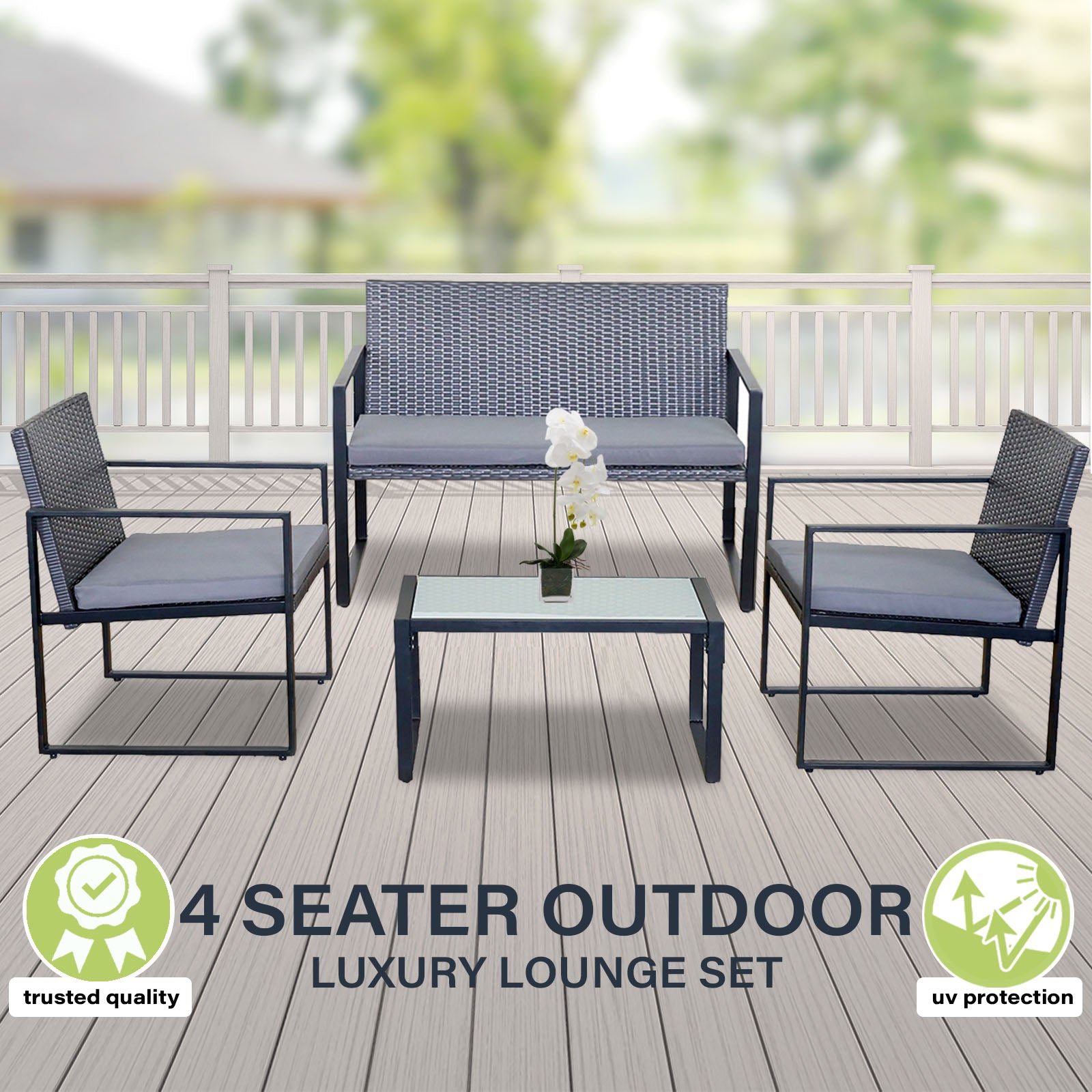 Milano Outdoor Furniture 4pc Rattan Patio Setting Coffee Table Chairs Set Garden-Outdoor Chairs &amp; Lounges-PEROZ Accessories
