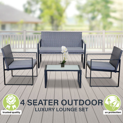 Milano Outdoor Furniture 4pc Rattan Patio Setting Coffee Table Chairs Set Garden-Outdoor Chairs &amp; Lounges-PEROZ Accessories