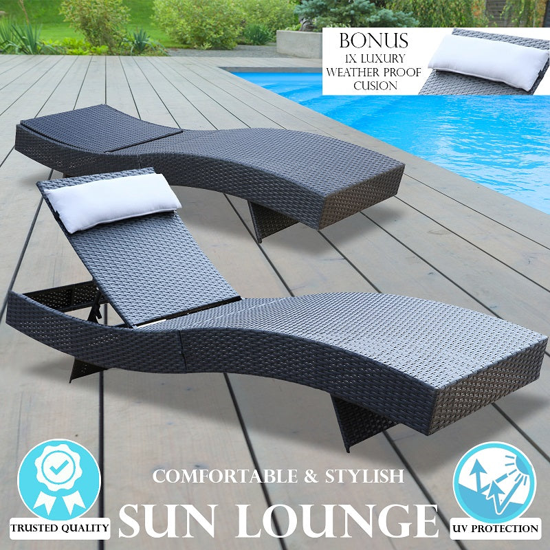Milano Outdoor Sun Lounge Pool Bed Deck Rattan Chair Curved Design Wicker Sofa-Outdoor Chairs &amp; Lounges-PEROZ Accessories