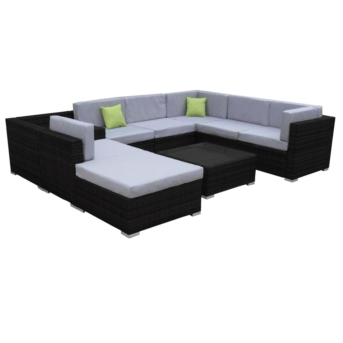 Milano 9 Piece Wicker Rattan Sofa Set Grey Outdoor Lounge Patio Furniture-Outdoor Sofa/Lounge Sets-PEROZ Accessories