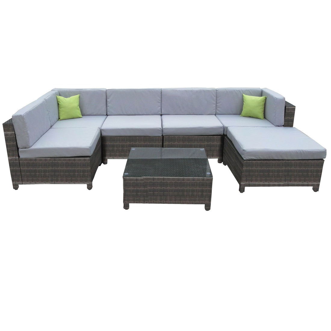 Milano 7 Piece Wicker Rattan Sofa Set Grey Outdoor Lounge Furniture-Outdoor Sofa/Lounge Sets-PEROZ Accessories