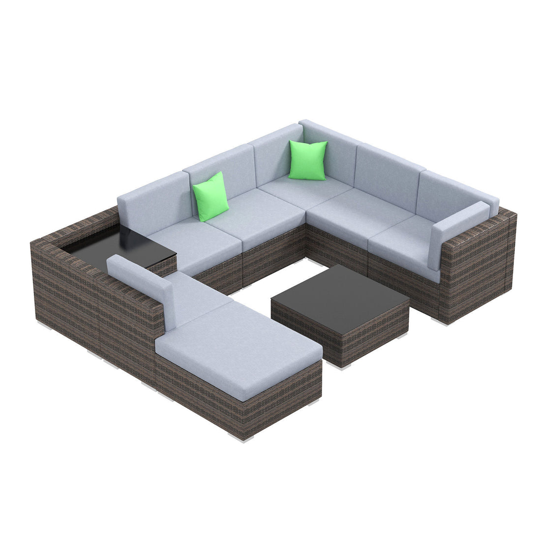 Milano 9 Piece Wicker Rattan Sofa Set Grey Outdoor Lounge Furniture-Outdoor Sofa/Lounge Sets-PEROZ Accessories