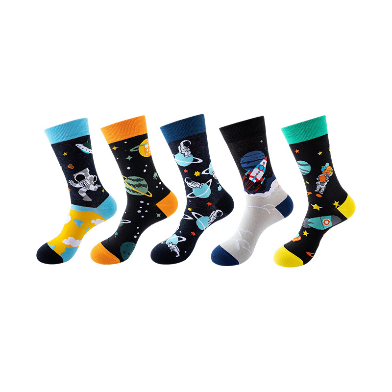 Anysox 5 Pairs One Size 5-11 Mixed Color Set Christmas Socks Cotton Fashion Universe Crafts Woman Skateboard Oil Paitiing-Socks-PEROZ Accessories