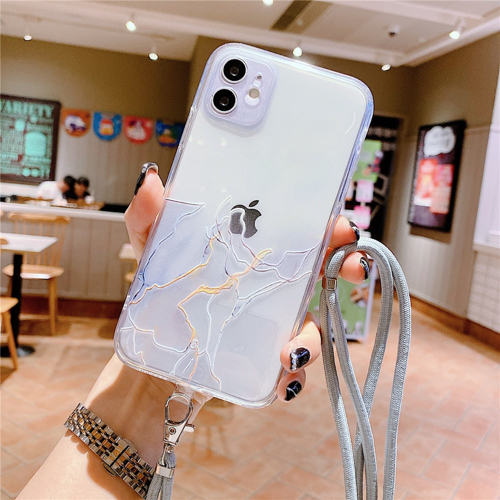 Anymob iPhone Case White Watercolor Pink Marble Soft Silicone Cover With Straps-Mobile Phone Cases-PEROZ Accessories