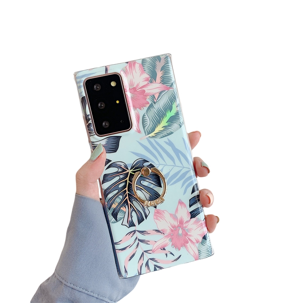 Anymob Samsung Green Leaf Laser Marble Gradient Phone Case Ring Holder Back Cover-Mobile Phone Cases-PEROZ Accessories