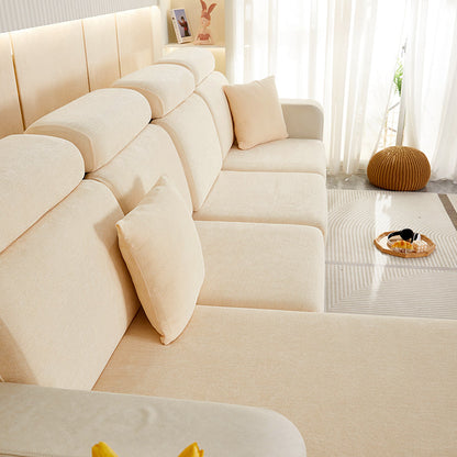 Anyhouz Sofa Cover Beige L-Shape Polyester Chenille Thick Stretchable Cushion For Living Room Normal Size Large-Chair Cover-PEROZ Accessories