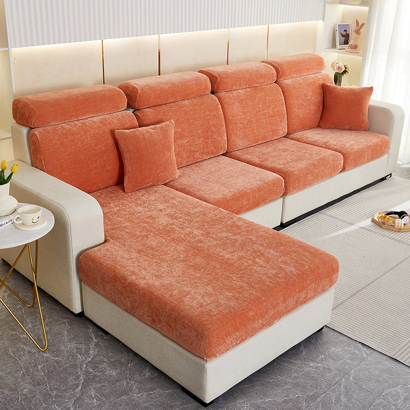 Anyhouz Sofa Cover Rustic Orange L-Shape Polyester Chenille Thick Stretchable Cushion For Living Room Normal Size Small-Slipcovers-PEROZ Accessories