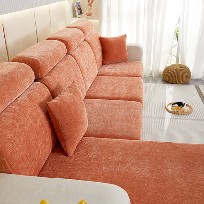 Anyhouz Sofa Cover Rustic Orange L-Shape Polyester Chenille Thick Stretchable Cushion For Living Room Head Cushion Medium-Slipcovers-PEROZ Accessories