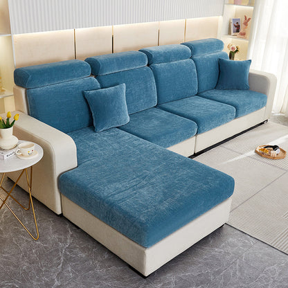 Anyhouz Sofa Cover Dark Blue L-Shape Polyester Chenille Thick Stretchable Cushion For Living Room Normal Size Medium-Slipcovers-PEROZ Accessories