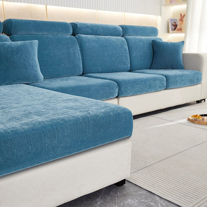 Anyhouz Sofa Cover Dark Blue L-Shape Polyester Chenille Thick Stretchable Cushion For Living Room Plus Size Extra Large-Slipcovers-PEROZ Accessories