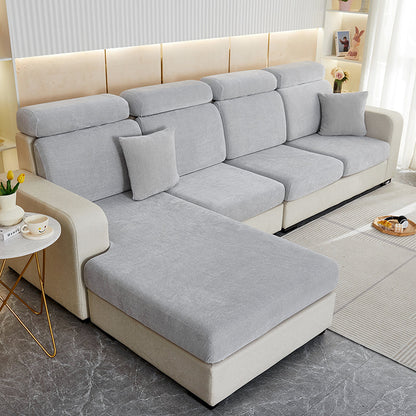 Anyhouz Sofa Cover Light Gray L-Shape Polyester Chenille Thick Stretchable Cushion For Living Room Head Cushion Medium-Slipcovers-PEROZ Accessories