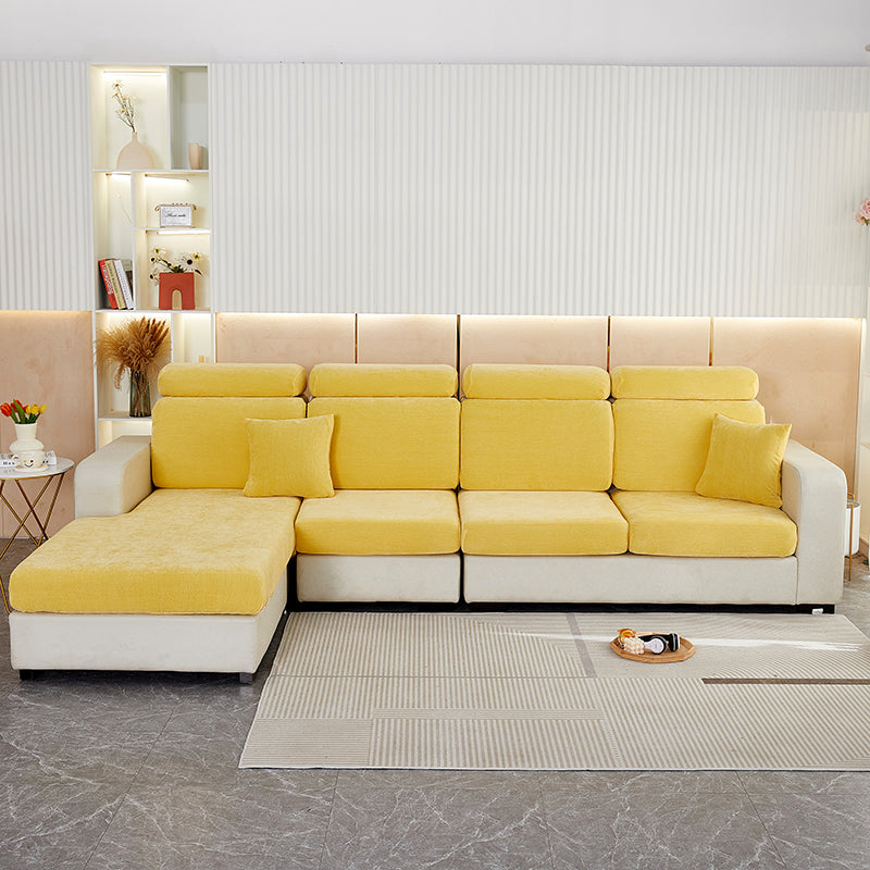 Anyhouz Sofa Cover Pastel Yellow L-Shape Polyester Chenille Thick Stretchable Cushion For Living Room Back Cushion-Slipcovers-PEROZ Accessories