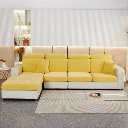 Anyhouz Sofa Cover Pastel Yellow L-Shape Polyester Chenille Thick Stretchable Cushion For Living Room Back Cushion-Slipcovers-PEROZ Accessories