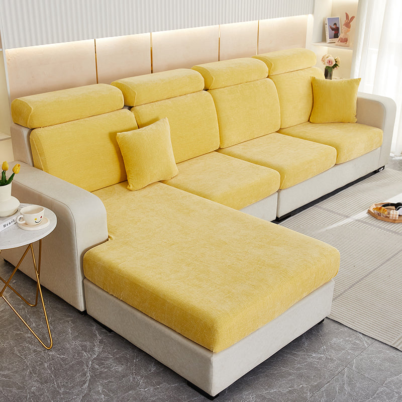 Anyhouz Sofa Cover Pastel Yellow L-Shape Polyester Chenille Thick Stretchable Cushion For Living Room Normal Size Small-Slipcovers-PEROZ Accessories