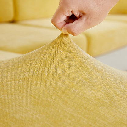 Anyhouz Sofa Cover Pastel Yellow L-Shape Polyester Chenille Thick Stretchable Cushion For Living Room Normal Size Small-Slipcovers-PEROZ Accessories