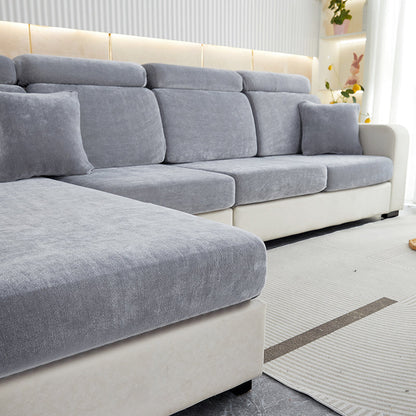 Anyhouz Sofa Cover Dark Gray L-Shape Polyester Chenille Thick Stretchable Cushion For Living Room Enlarge Size Large-Slipcovers-PEROZ Accessories