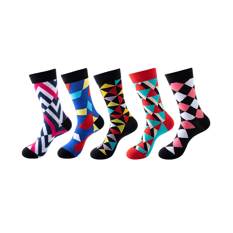 Anysox 5 Pairs One Size 5-11 Mixed Color Set Christmas Socks Cotton Fashion Creative Geometric Woman Skateboard Oil Paitiing-Socks-PEROZ Accessories