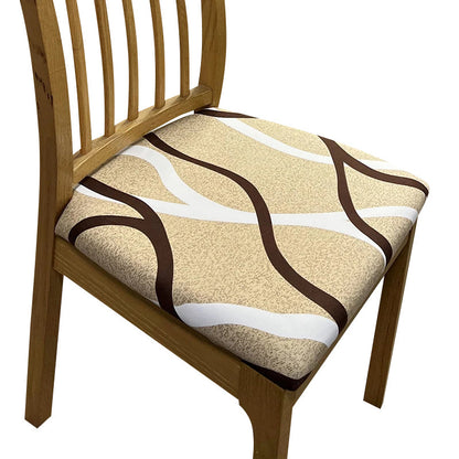 Anyhouz Chair Cover Light Beige Brown and White Wave Linear Pattern Print Stretch Seat Cover for Home Dinning Kitchen Washable Removable-Chair Cover-PEROZ Accessories