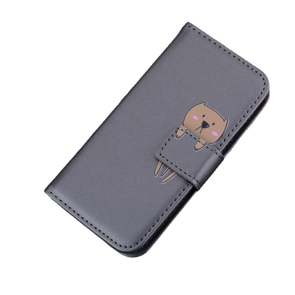 Anymob Samsung Gray Cat Flip Leather Case Wallet Phone Cover-Mobile Phone Cases-PEROZ Accessories
