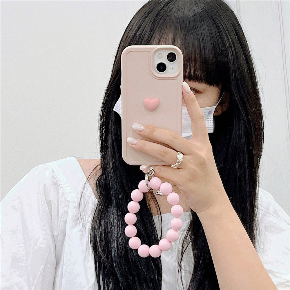 Anymob iPhone Case Pink Cute Love Heart Hand Bracelet Strap Soft Silicone Candy Color Back Cover-Mobile Phone Cases-PEROZ Accessories