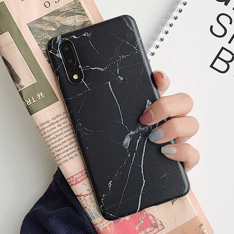 Anymob Samsung Black Marble Flower Case Back Cover Art Leaf Silicone Phone Protection-Mobile Phone Cases-PEROZ Accessories