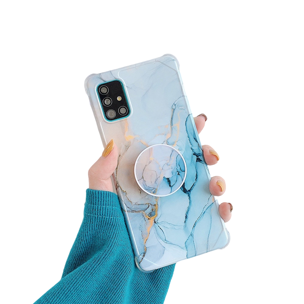 Anymob Samsung Case Gold Glitter and Ocean Blue Marble With Finger Ring Holder Silicone Phone Cover-Mobile Phone Cases-PEROZ Accessories