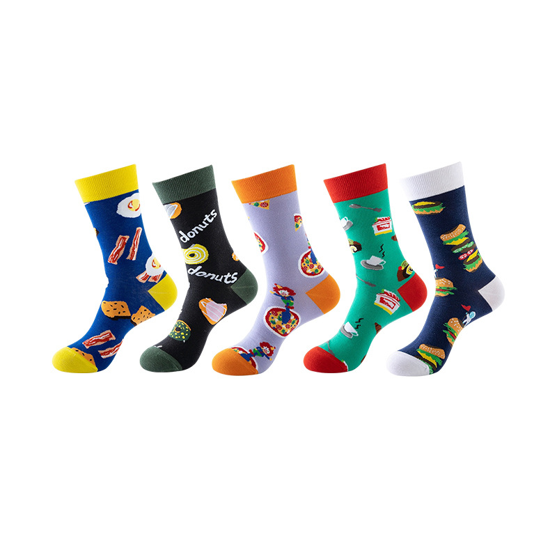 Anysox 5 Pairs One Size 5-11 Mixed Color Set Christmas Socks Cotton Fashion Donuts Woman Skateboard Oil Paitiing-Socks-PEROZ Accessories