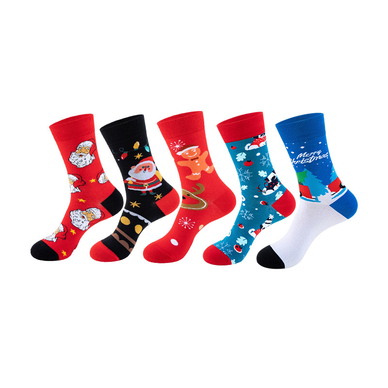 Anysox 5 Pairs One Size 5-11 Mixed Color Set Christmas Socks Cotton Fashion Santa Clause Woman Skateboard Oil Paitiing-Socks-PEROZ Accessories