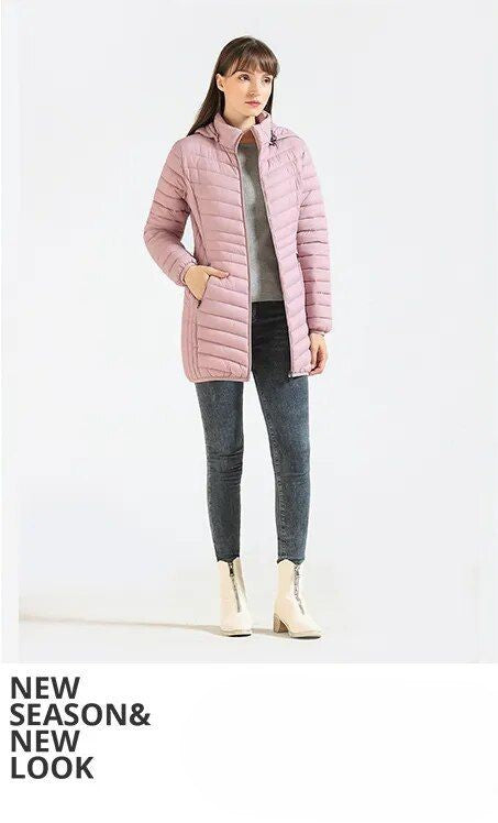 Anychic Womens Padded Puffer Jacket Large Purple Ultralightweight Long Parka With Detachable Hood Outdoor Warm Clothes-Coats &amp; Jackets-PEROZ Accessories