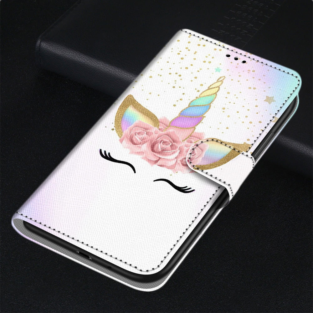 Anymob Samsung Case White Smily Unicorn Painted Magnetic Flip Leather Card slot Wallet Book Style Cover-Mobile Phone Cases-PEROZ Accessories