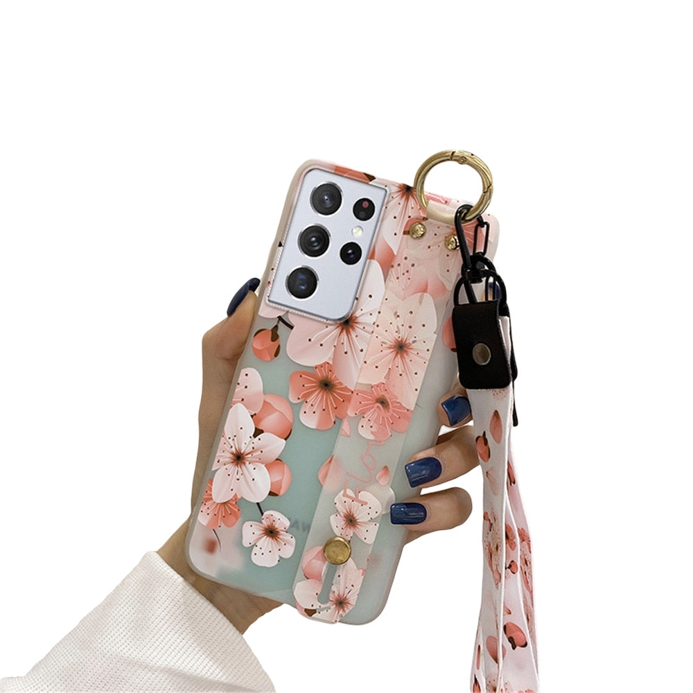 Anymob Samsung Chery Blossom Boquete Soft Silicone Case Flowers Neck Lanyard Wristband Holder Cover-Mobile Phone Cases-PEROZ Accessories
