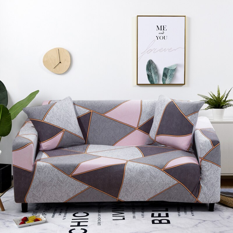 Anyhouz 1 Seater Sofa Cover Gray Pink Geometric Style and Protection For Living Room Sofa Chair Elastic Stretchable Slipcover-Slipcovers-PEROZ Accessories