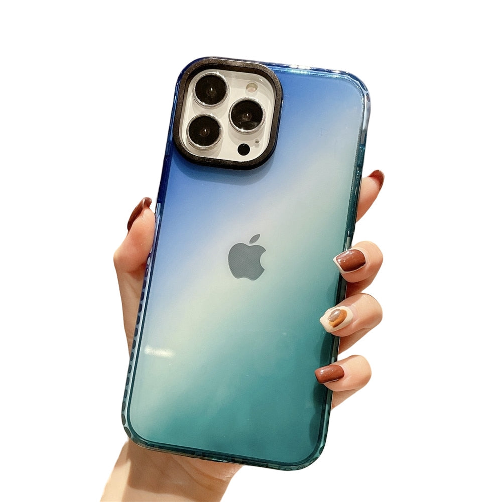 Anymob iPhone Blue And Green Gradient Rainbow Shockproof Phone Case Transparent Soft Silicone Cover-Mobile Phone Cases-PEROZ Accessories