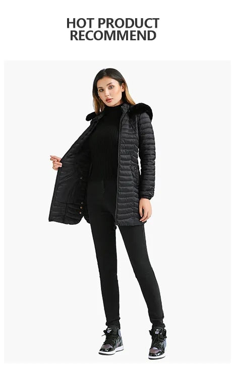 Anychic Womens Padded Puffer Jacket Large Beige Ultralight Casual Coats With Fur Hooded Warm Lightweight Outerwear-Coats &amp; Jackets-PEROZ Accessories