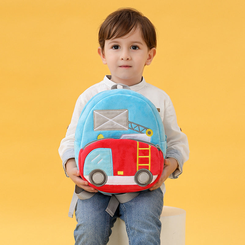 Anykidz 3D Blue Ladder Car Backpack Cute Vehicle With Cartoon Designs Children Toddler Plush Bag-Backpacks-PEROZ Accessories