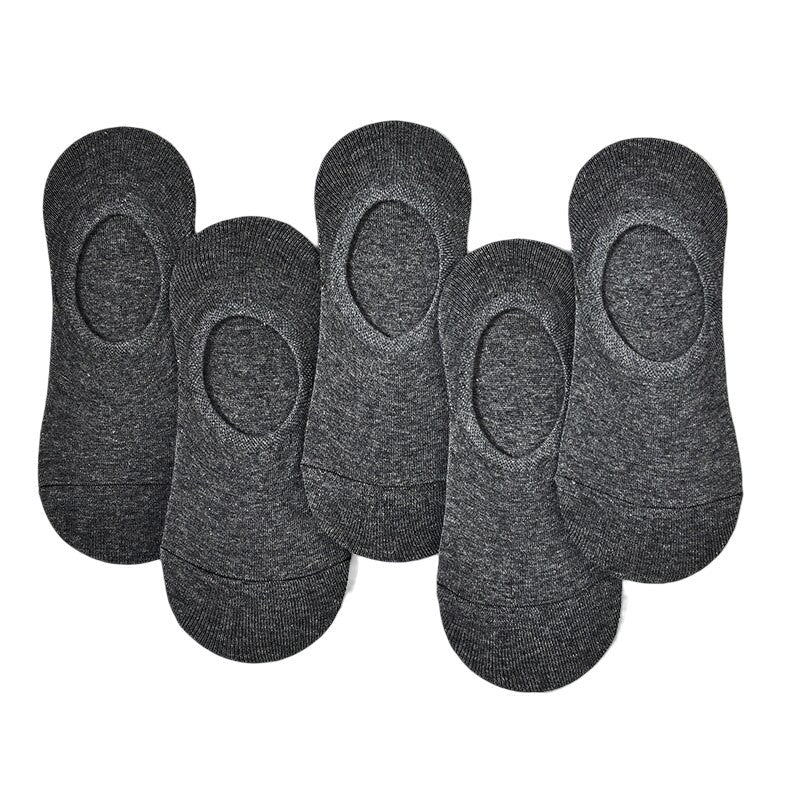 Anysox 5 Pairs Size 4-9 Dark Grey Boat Socks Summer Thin Invisible Cotton Non-Slip Silicone Breathable Pure Color For Men-Socks-PEROZ Accessories
