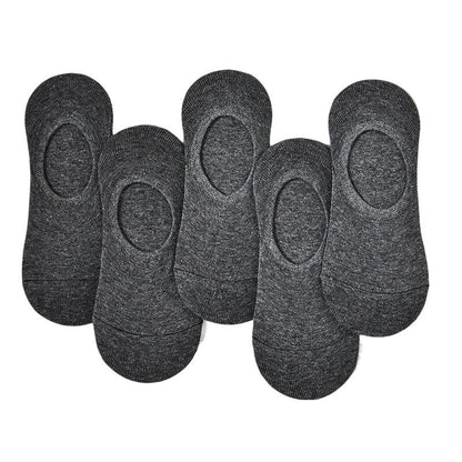 Anysox 5 Pairs Size 4-9 Dark Grey Boat Socks Summer Thin Invisible Cotton Non-Slip Silicone Breathable Pure Color For Men-Socks-PEROZ Accessories